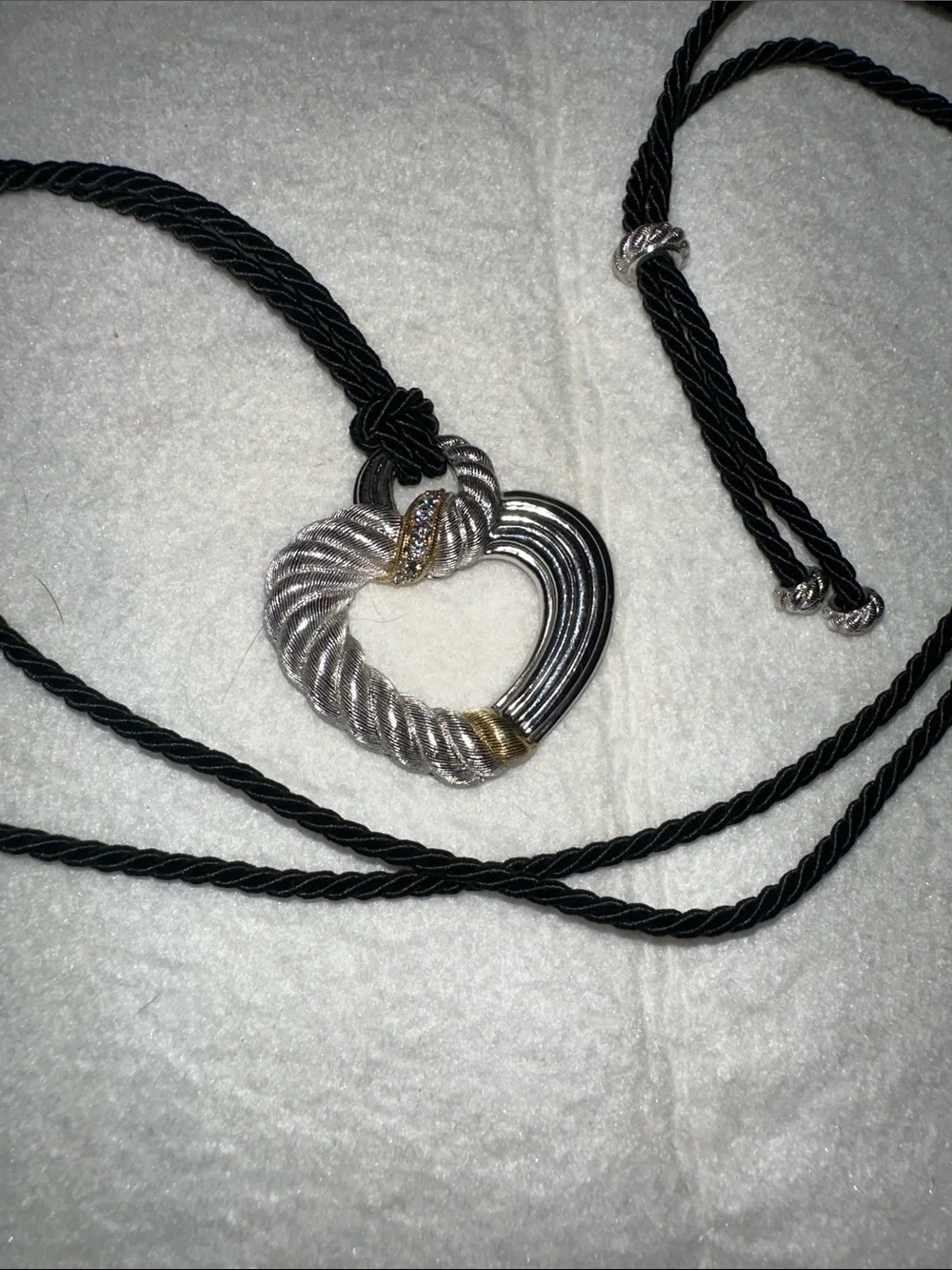 Judith Ripka Heart Pendant Necklace on Adjustable Black 34” Cord - Picture 2 of 5